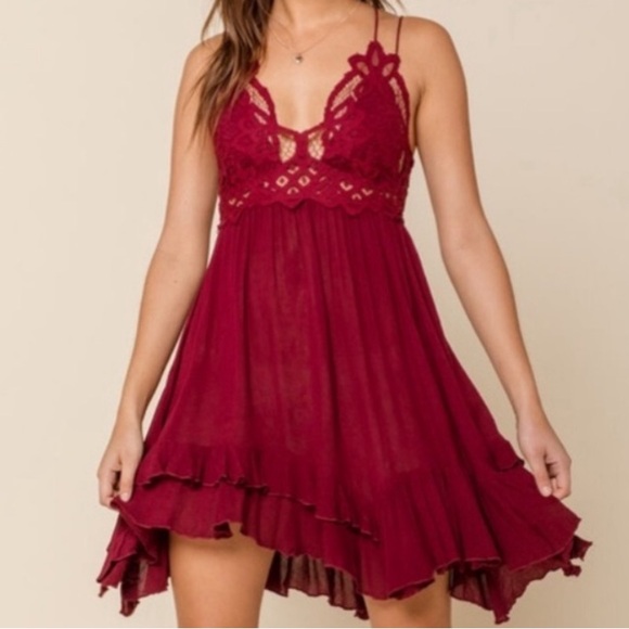 Free People Adella Red Wine Color Mini Slip Dress - Picture 1 of 2